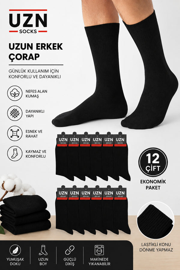 Premium Erkek Uzun Çorap 12 Çift – Üst Kalite, Yumuşak Dokulu, Günlük ve Şık Kullanım