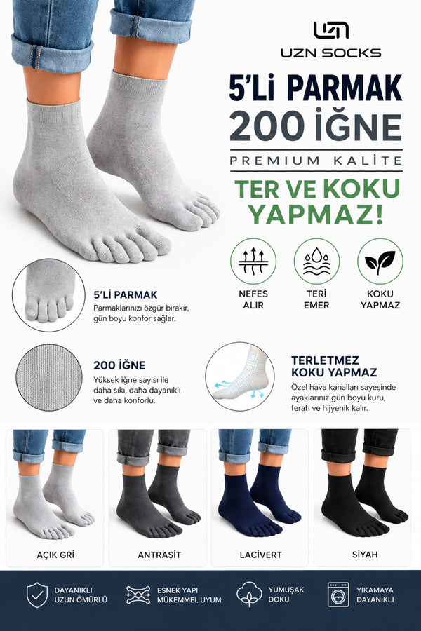 4 Çift Bambu 5 Parmak Çorap Unisex Parmaklı Çorap Nefes Alan Yumuşak Günlük Çorap
