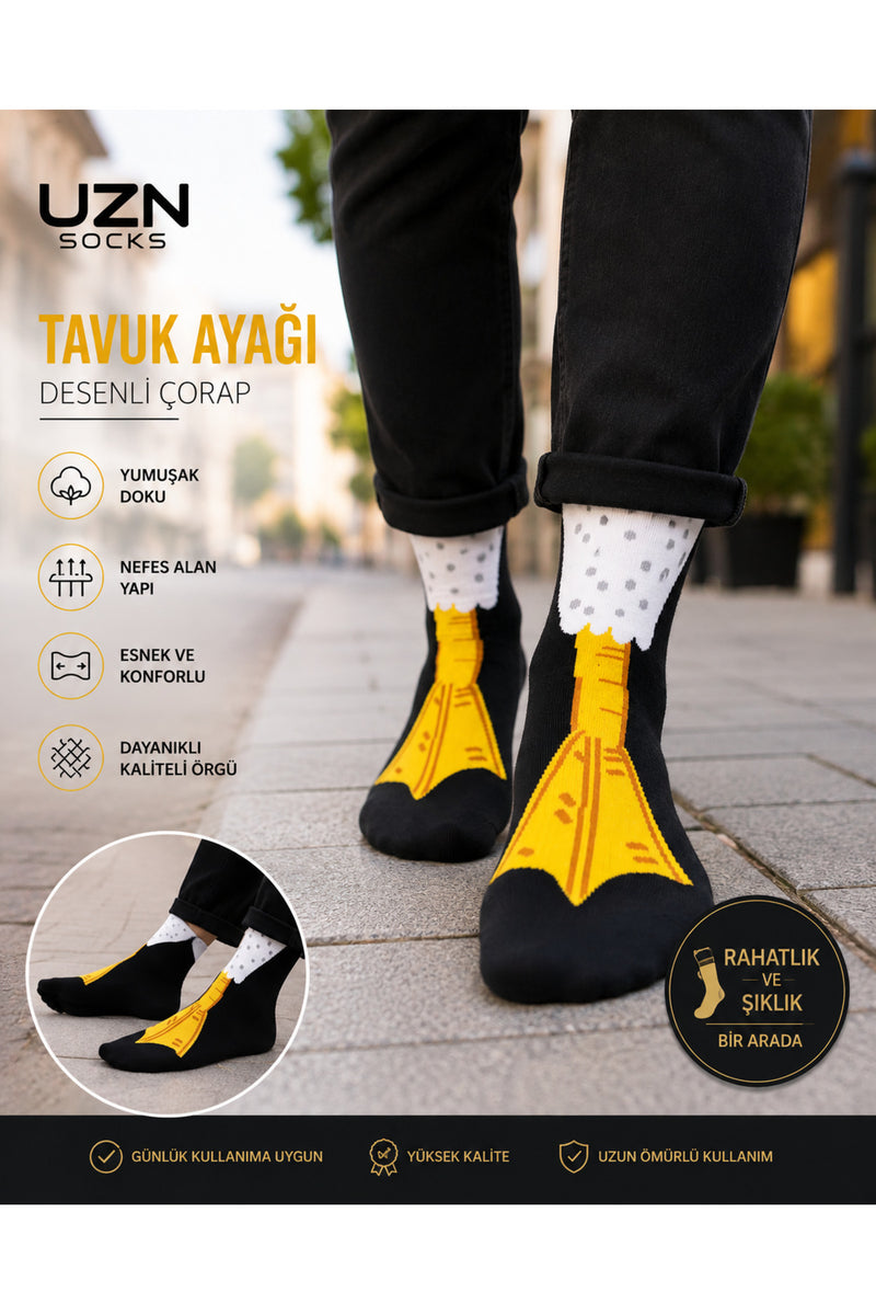 Ördek Ayaklı Komik Çorap | Siyah Yenilikçi Tasarım Hediyelik Unisex Çorap