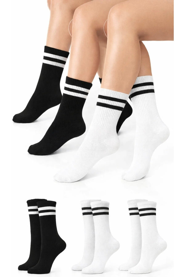 Unisex Beyaz Çizgili Kolej Çorap 8’li Paket (PAMUK)