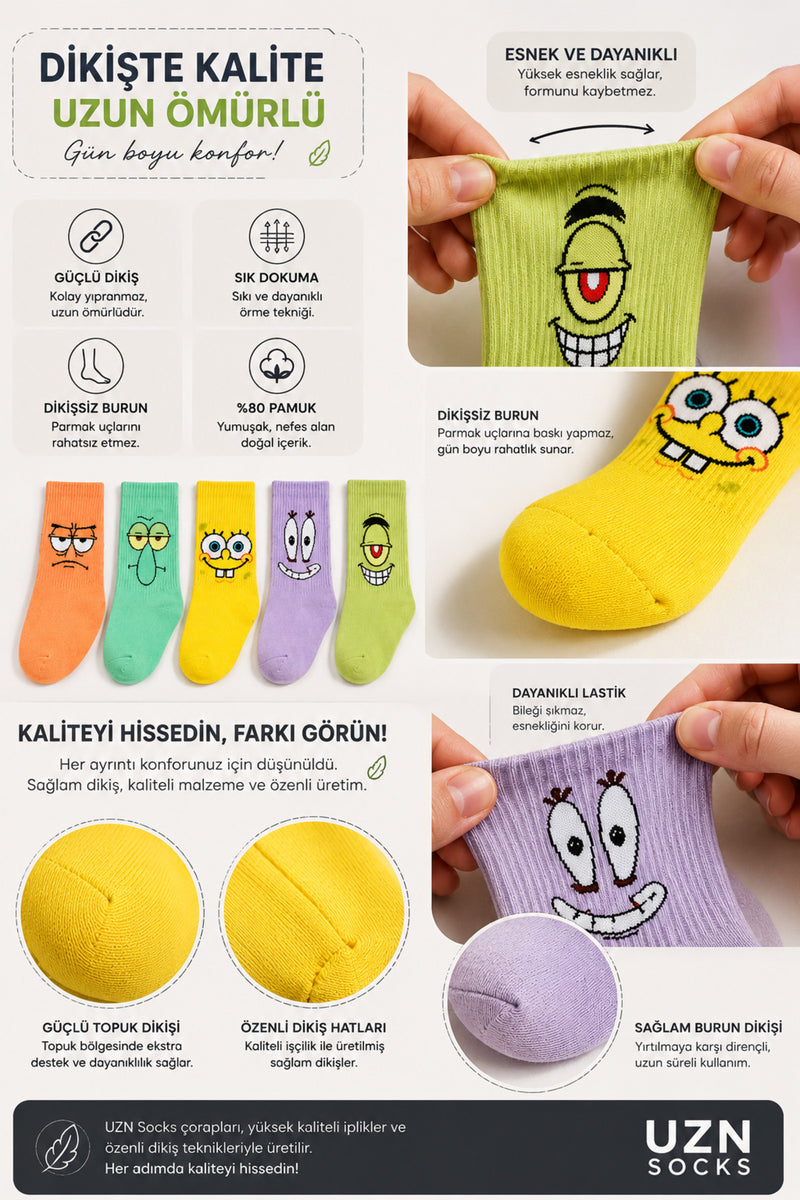 5 Çift Renkli Desenli Kolej Çorap Renkli Spor Soket Çorap Unisex Günlük Çorap