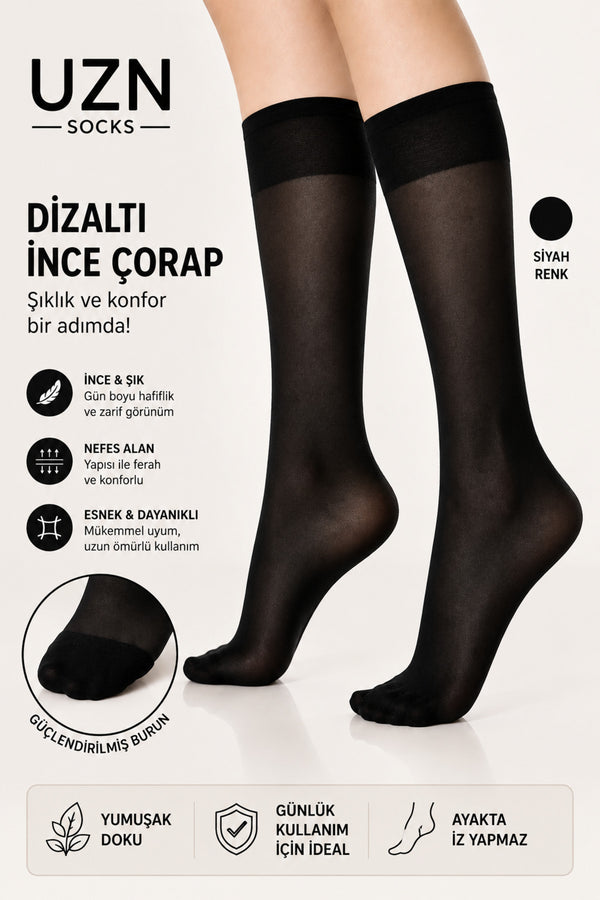 5 Çift Siyah Kadın 20 Denye İnce Dizaltı Çorap Pantolon Çorabı Ten Renk