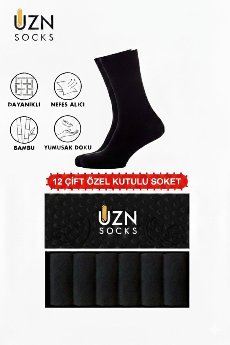 - 12 Çift Erkek Bambu Soket Çorap Özel Kutulu Set