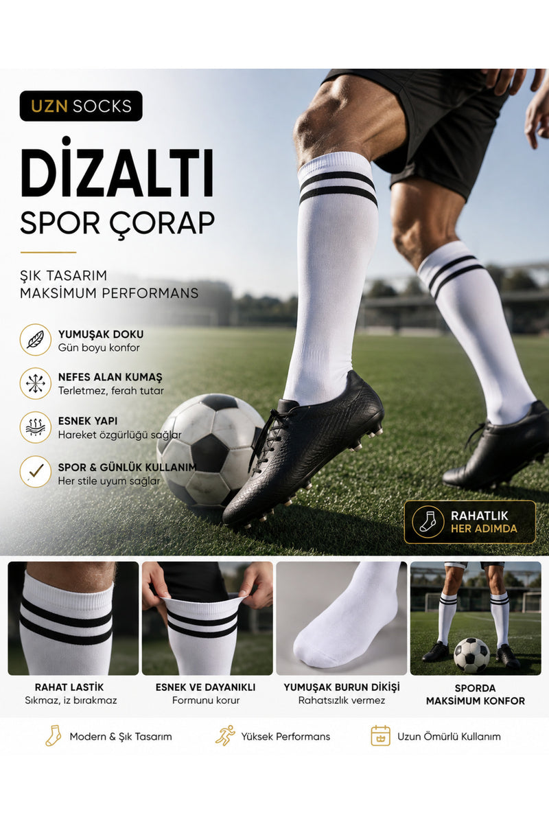 1 Çift Beyaz Çizgili Tenis Çorap Pamuklu Spor Çorap Unisex Günlük Soket Çorap