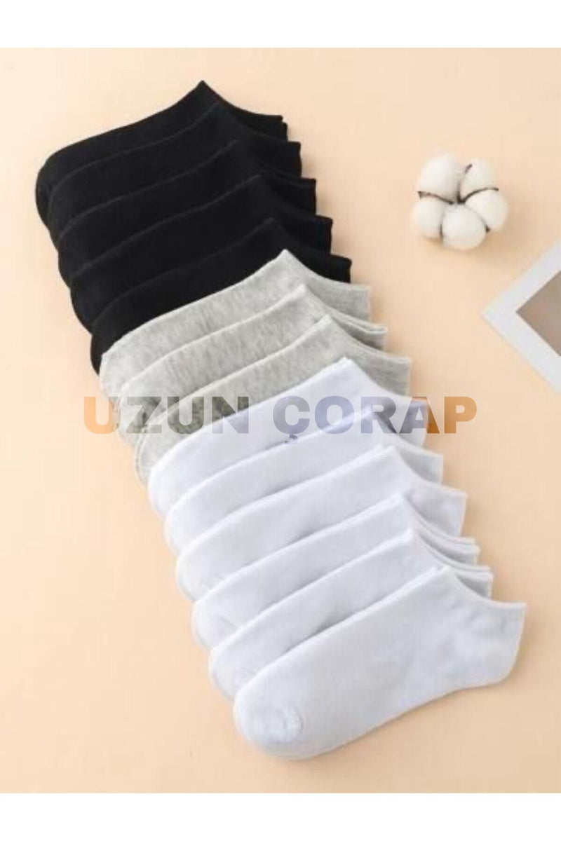 20 Çift Pamuklu Kısa Patik Çorap | Unisex | Gri | Terletmez | Günlük Kullanıma Uygun