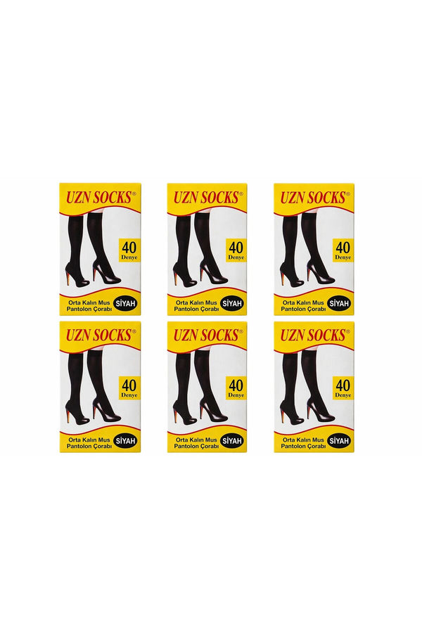 6'lı SİYAH Kadın Mat Ince Dizaltı 40 Denye Pantalon Çorabı