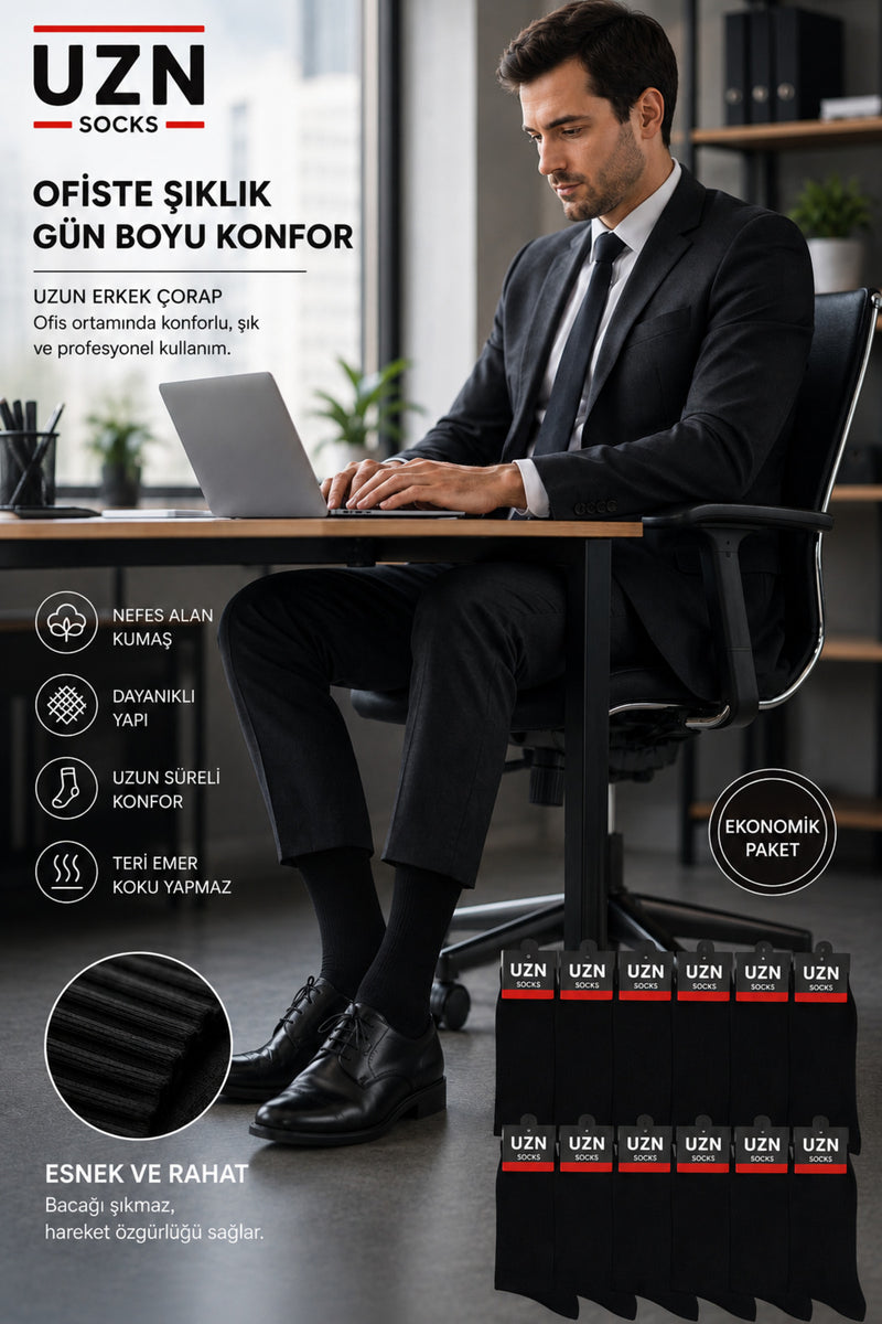 5 Çift Siyah Erkek Pamuklu Çorap Uzun Desensiz Unisex Günlük Soket Çorap