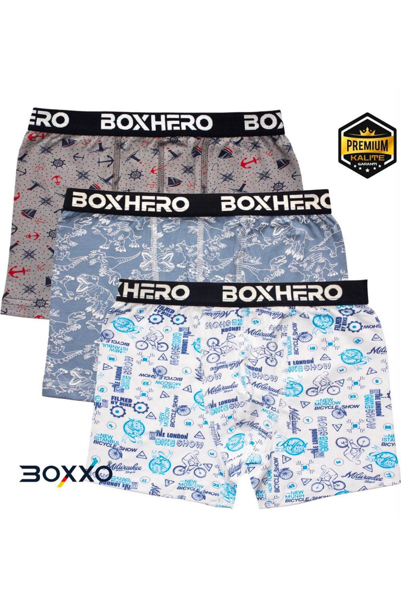 4'lü %100 Pamuk Penye Desenli Erkek Çocuk Boxer