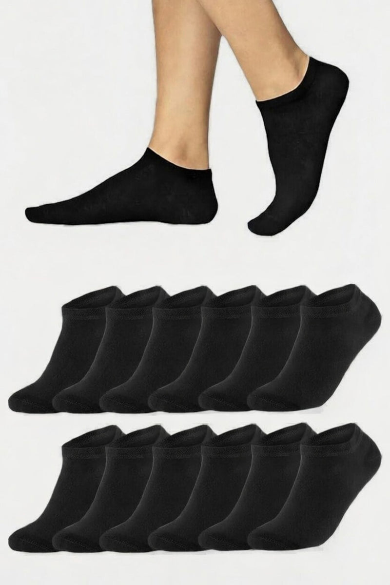 12 Çift Beyaz Pamuklu Unisex Patik Çorap | Terletmeyen Günlük Çorap Seti