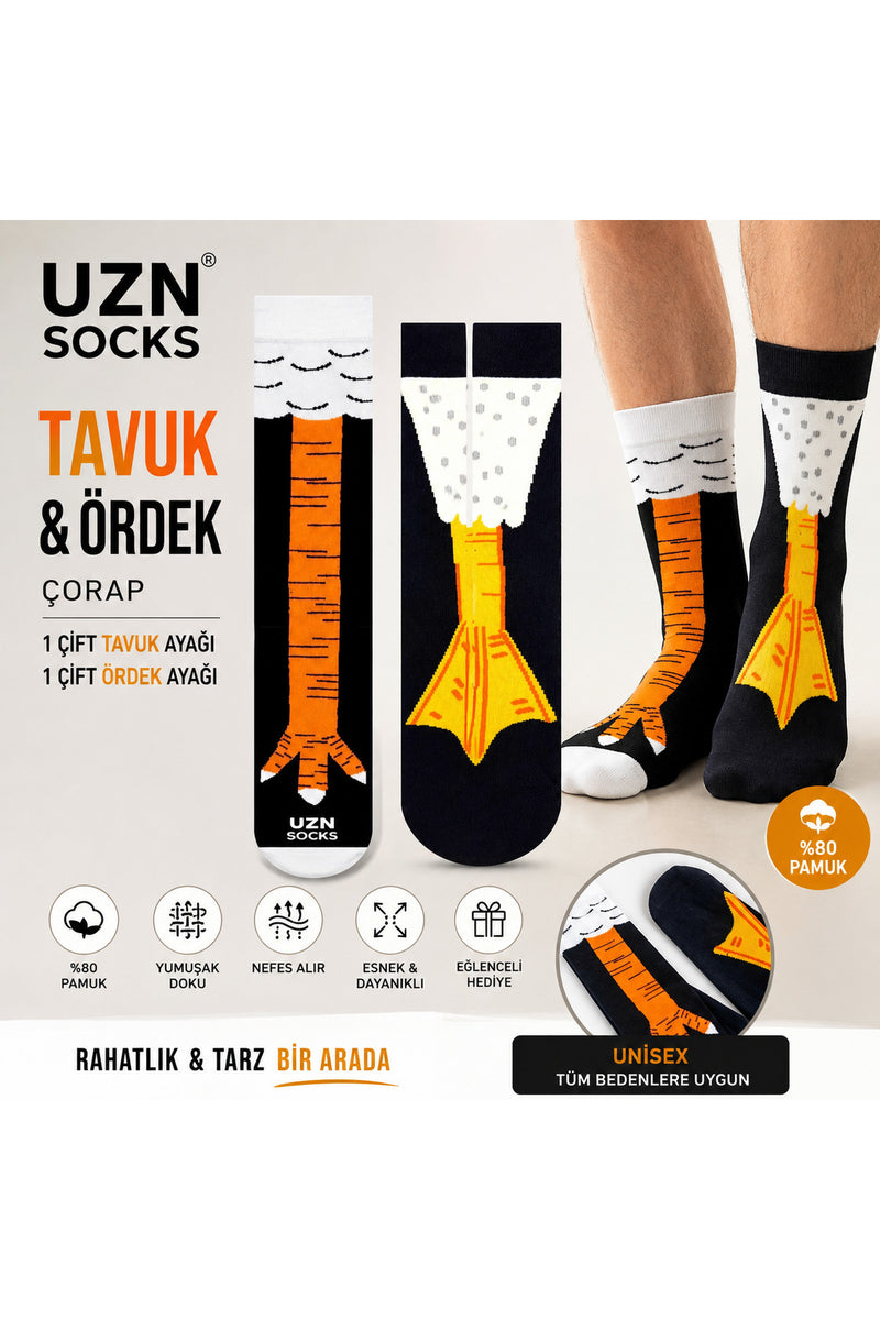 2 Çift Komik Tavuk Ördek Ayağı Çorap Seti Eğlenceli Hayvan Ayaklı Desenli Çorap