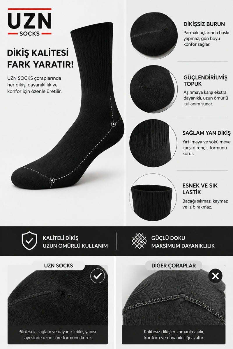 5 Çift Siyah Erkek Pamuklu Çorap Uzun Desensiz Unisex Günlük Soket Çorap