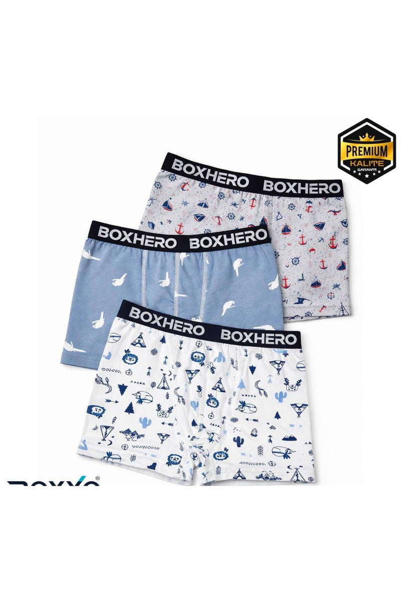 4'lü %100 Pamuk Penye Desenli Erkek Çocuk Boxer