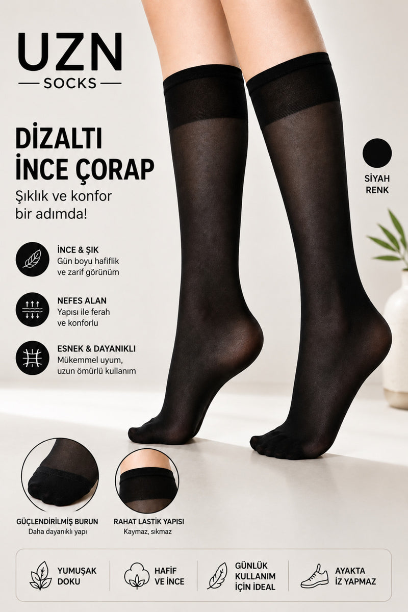 5 Çift Siyah Kadın 20 Denye İnce Dizaltı Çorap Pantolon Çorabı Ten Renk
