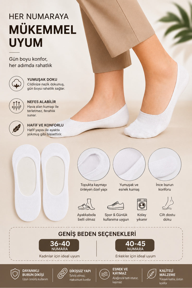 6 Çift Pamuklu Babet Patik Çorap Kadın Günlük Kısa Çorap