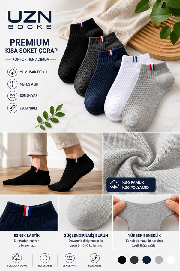 • Erkek/ Ribana Bilek Çorap – 5’li Paket (Siyah/Lacivert/Antrasit/Beyaz/Gri)
