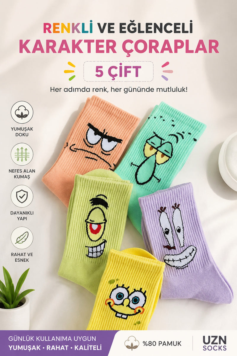 5 Çift Renkli Desenli Kolej Çorap Renkli Spor Soket Çorap Unisex Günlük Çorap
