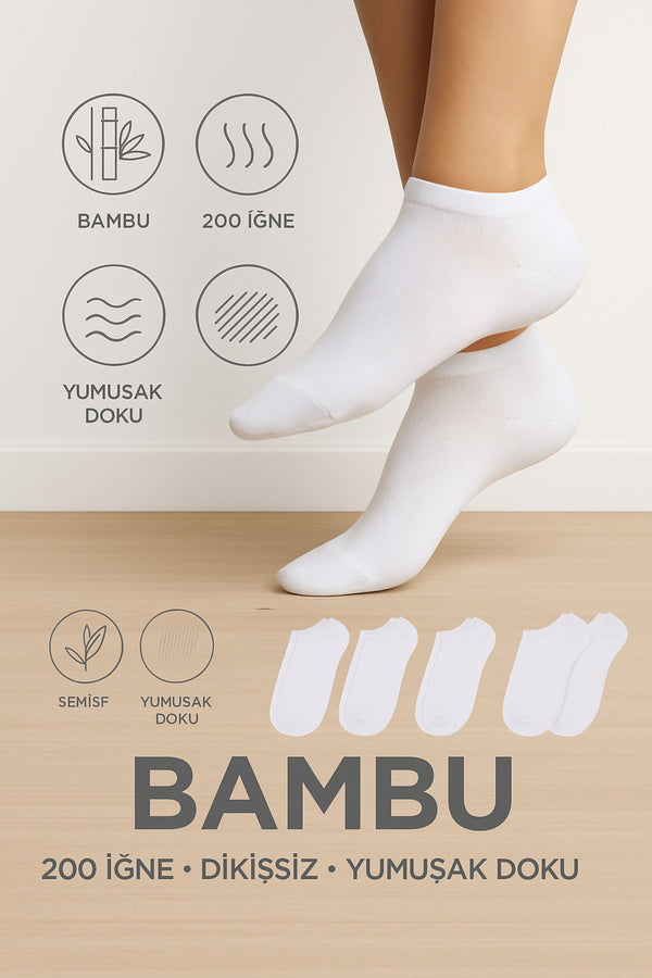 4’lü Bambu İplik 200 İğne Dikişsiz Yumuşak Dokulu Parfümlü Patik Çorap
