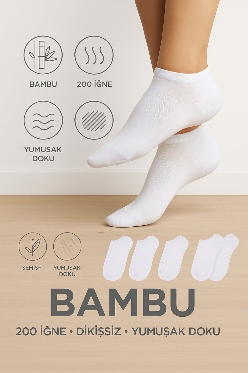 4’lü Bambu İplik 200 İğne Dikişsiz Yumuşak Dokulu Parfümlü Patik Çorap