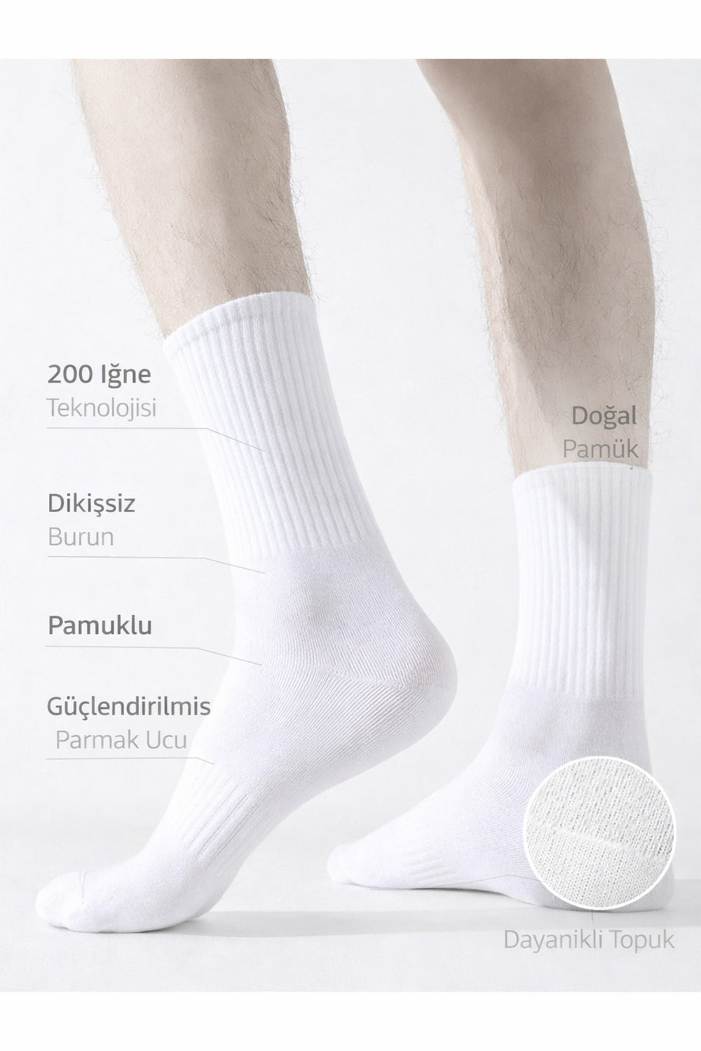 3 ÇİFT DÜZ BEYAZ BAMBU DİKİŞSİZ ÇORAP - BAMBU DİKİŞSİZ ÇORAP