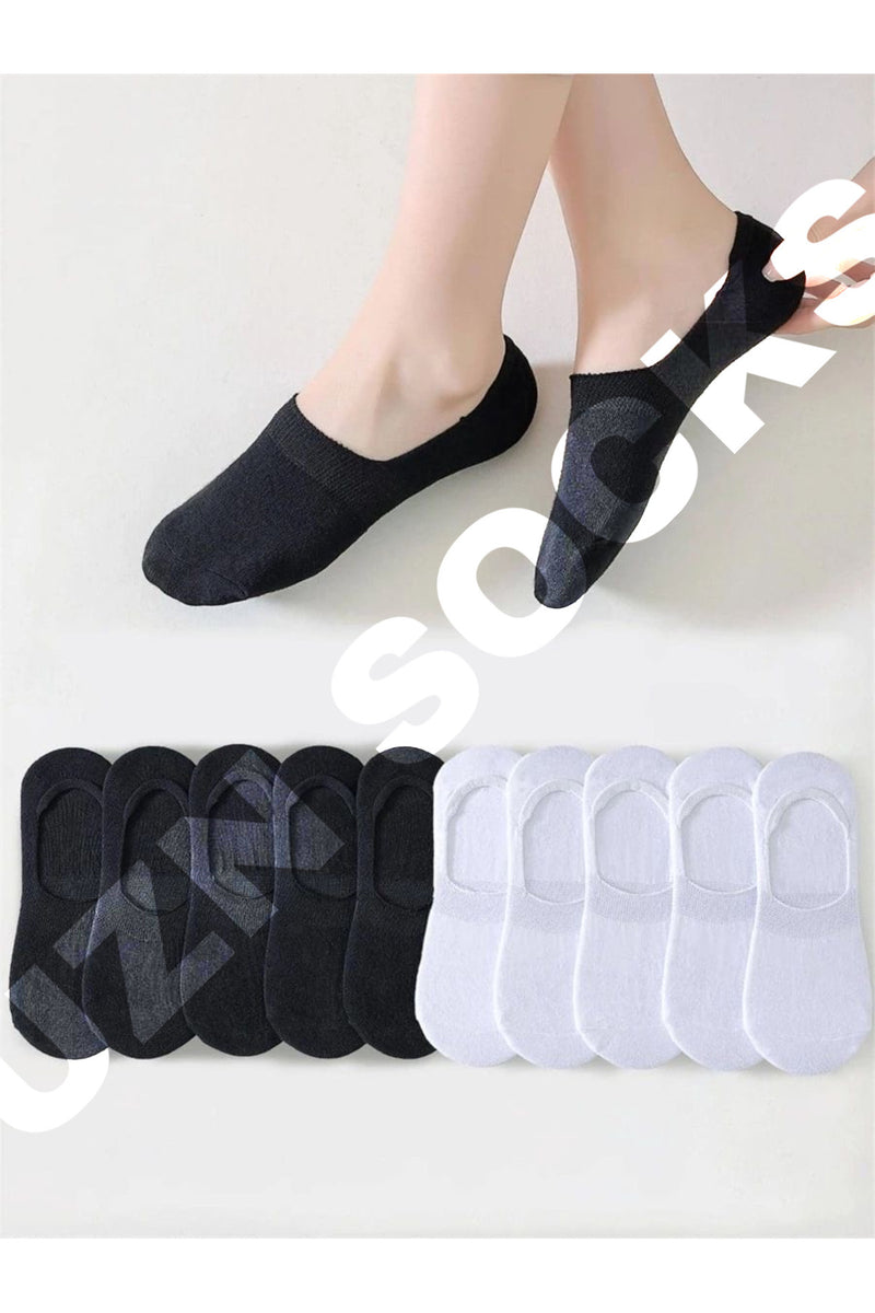 8 Çift Pamuklu Babet Çorap - Gizli Çorap Beyaz