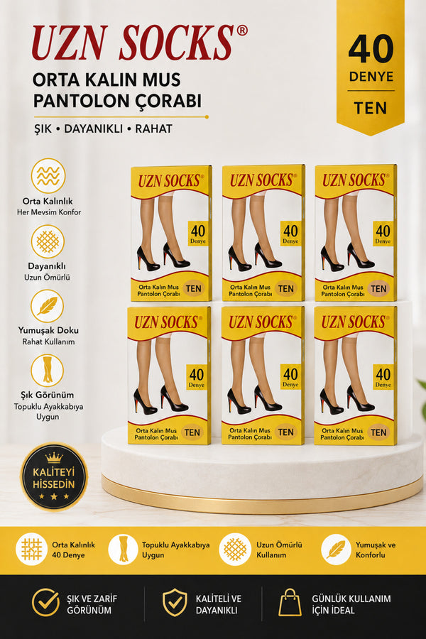6 Çift Ten Kadın 40 Denye Dizaltı Çorap Mat İnce Pantolon Çorabı