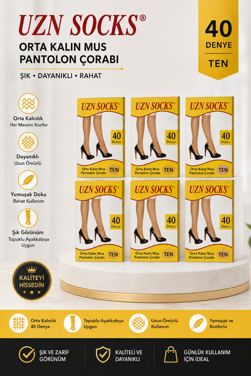 6 Çift Ten Kadın 40 Denye Dizaltı Çorap Mat İnce Pantolon Çorabı