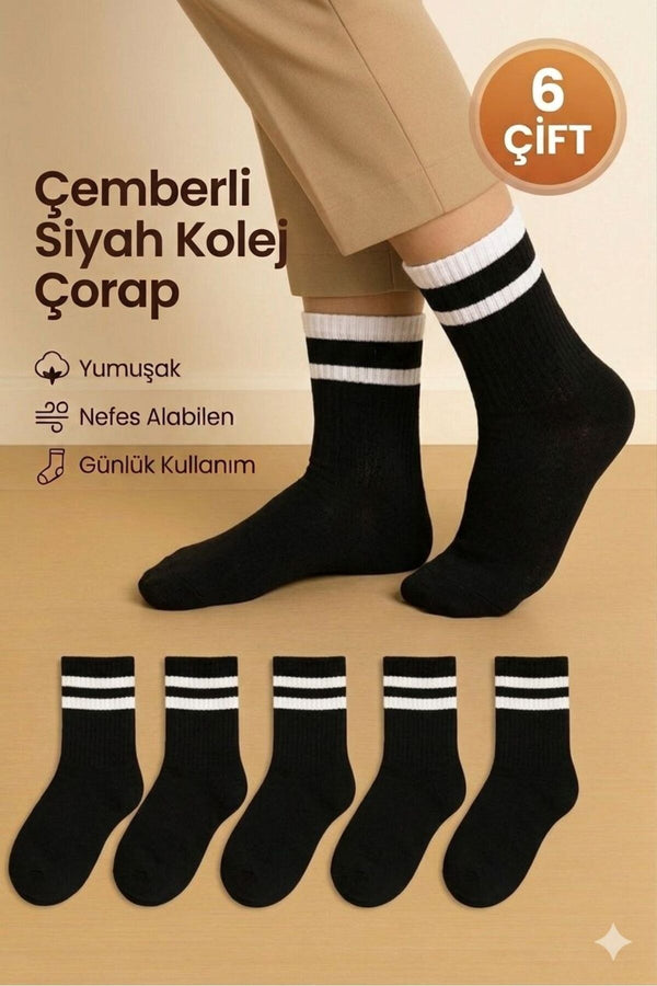 Kolej Çorap 6'li Pamuklu Spor Günlük Komforlu Soket Çorap