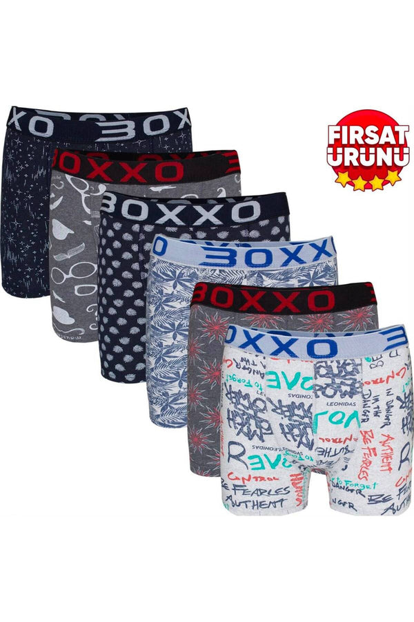 6'li Desenli Pamuklu Likralı Erkek Boxer