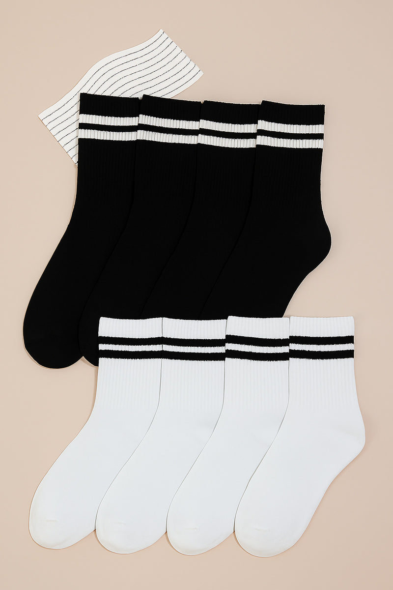 Unisex 5 li paket Siyah Beyaz Çizgili Kolej Çorap (5 Pairs)