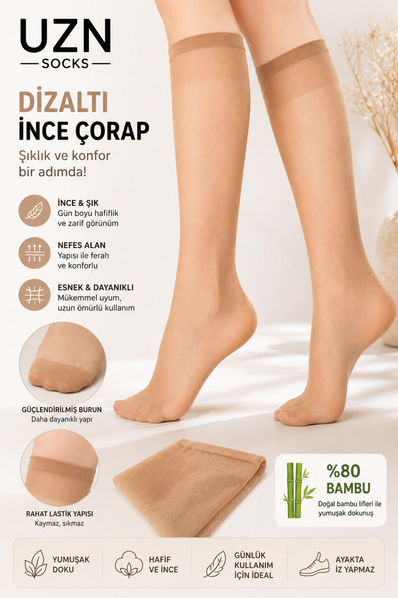 6 Çift Ten Kadın 20 Denye Dizaltı Çorap Mat İnce Pantolon Çorabı