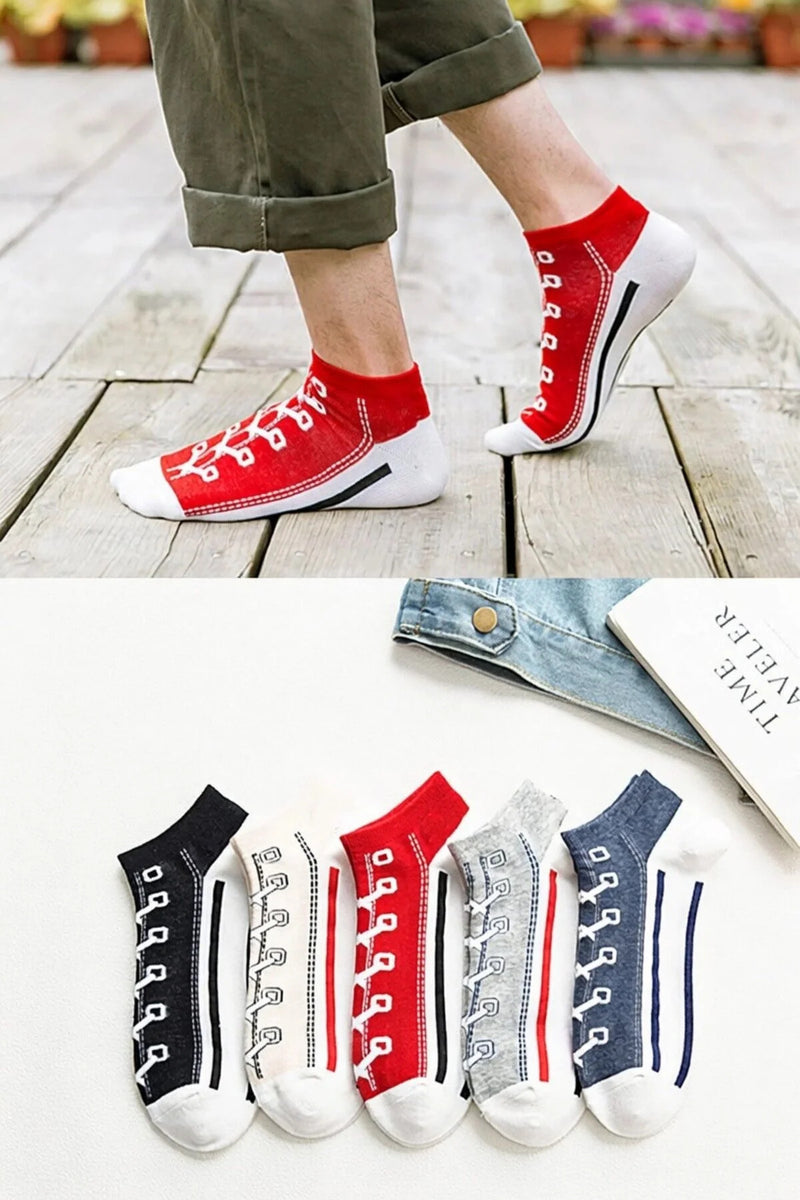 Unisex 10'lu Set: Eğlenceli Ayakkabı Desenli ve Klasik Sportif Bilek Çorapları