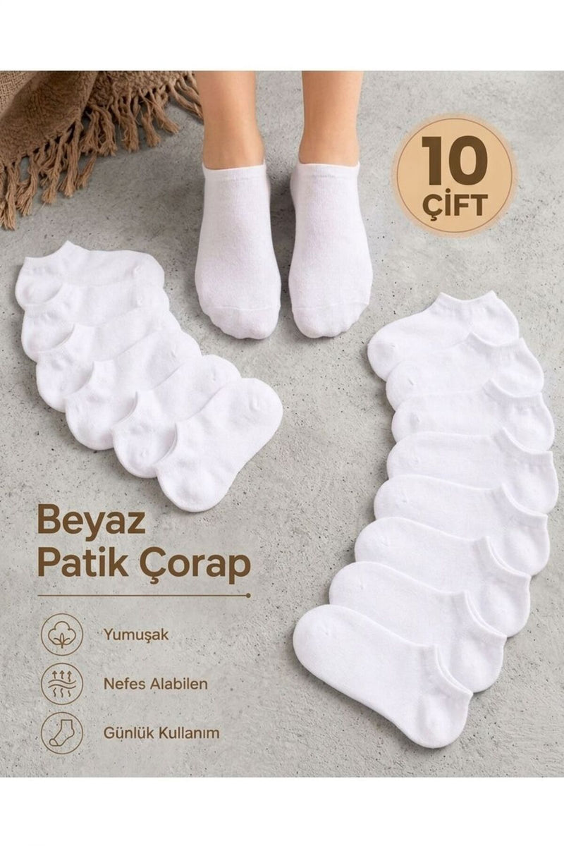 Unisex Beyaz Patik Çorap 30 Çift
