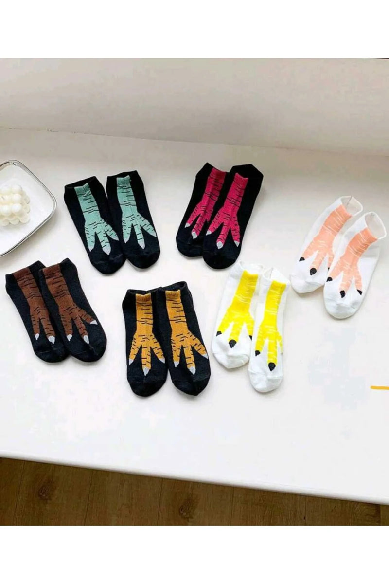 6 Çift Tavuk Ayağı Desenli Çorap | Eğlenceli & Yumuşak Dokulu | Unisex