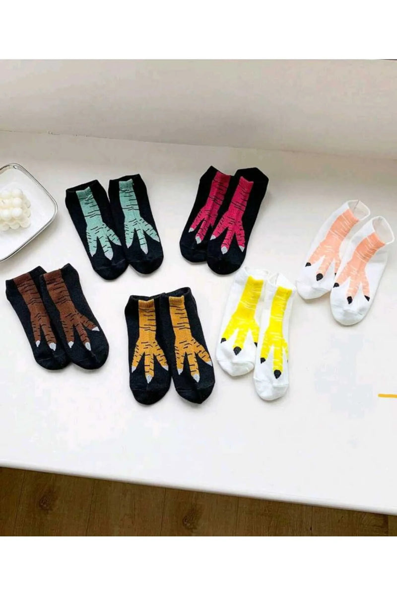 6 Çift Tavuk Ayağı Desenli Çorap | Eğlenceli & Yumuşak Dokulu | Unisex