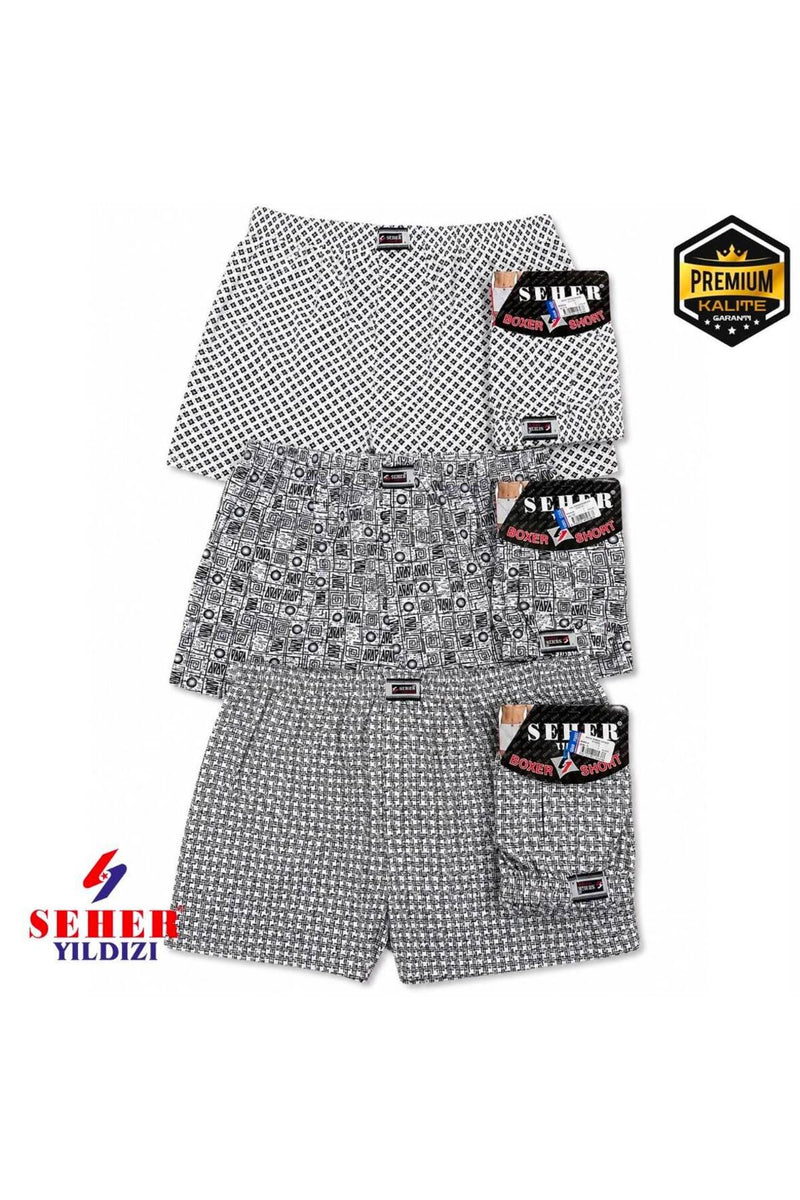 10'lu Erkek Desenli Düğmeli Boxer