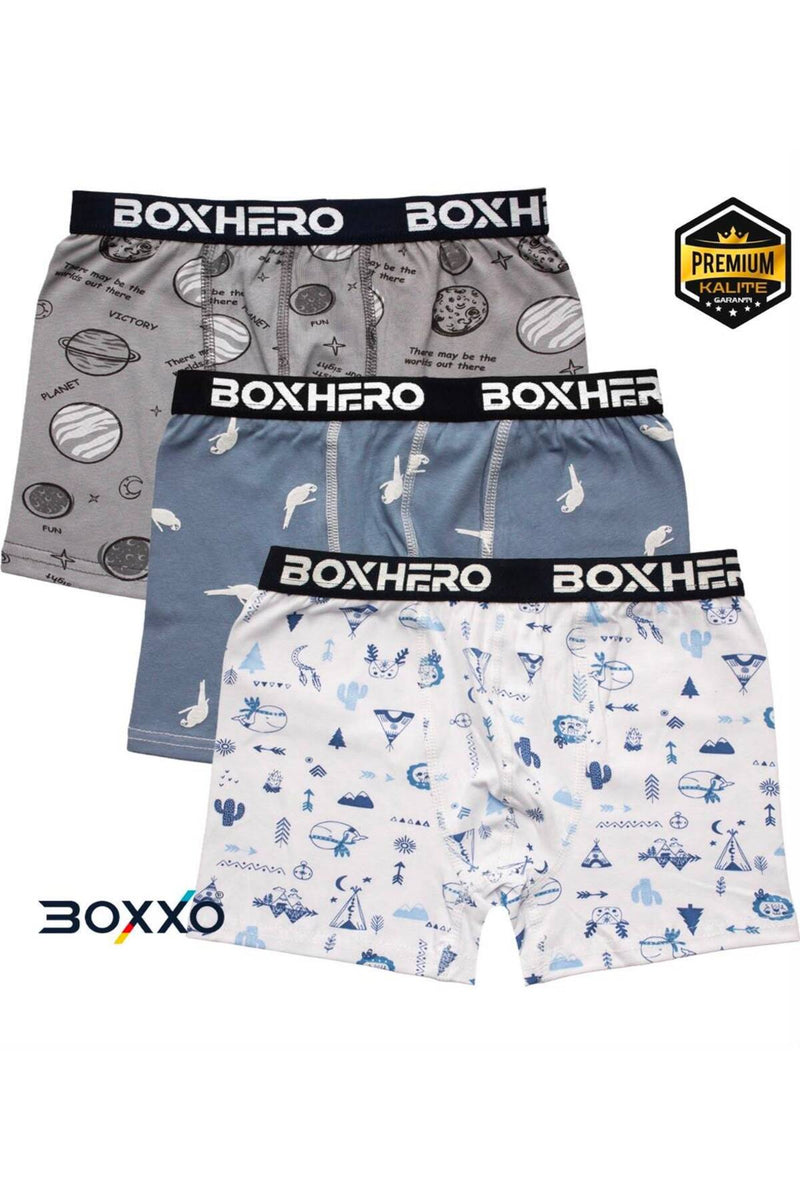 4'lü %100 Pamuk Penye Desenli Erkek Çocuk Boxer