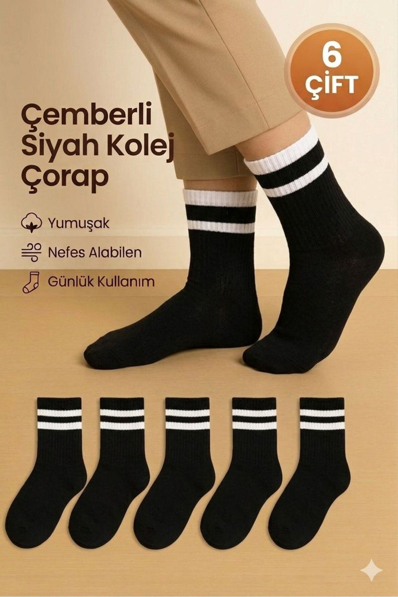 6’lı Unisex Yarım Kolej Spor Çorap | Pamuklu – Nefes Alan – Terletmeyen Kolej Çorap