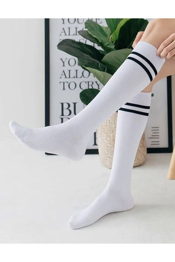 Beyaz Çizgili Tenis Çorap – Pamuklu Günlük Spor Çorap Unisex (1 Çift)